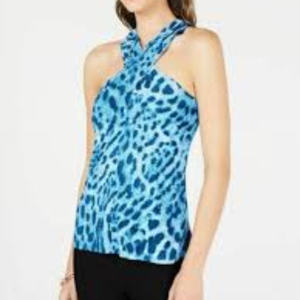 INC -Blue Printed Halter Top Pullover Sleeveless-
